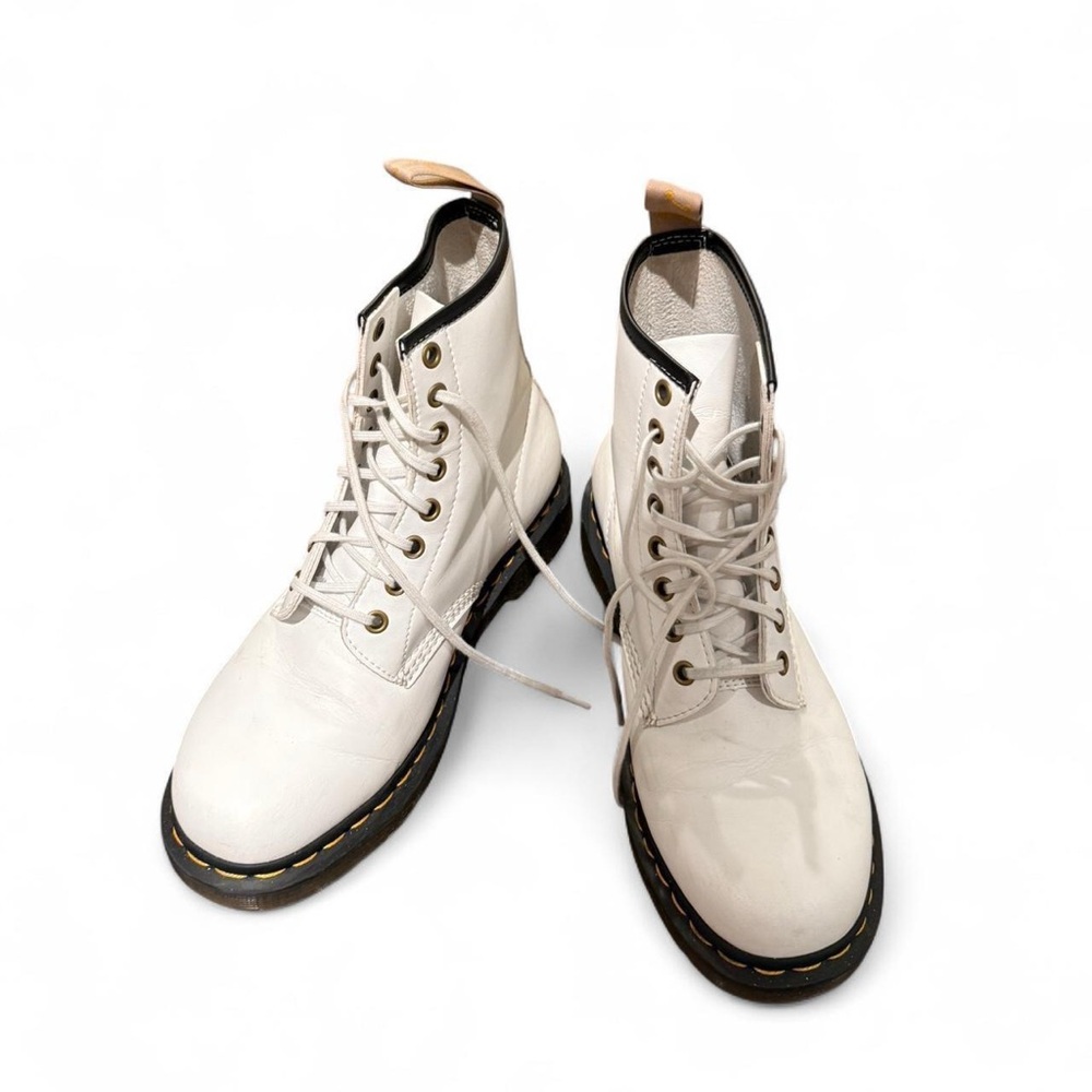 Dr. Martens Women's Cream Lace-Up Leather Boots with Black Trim